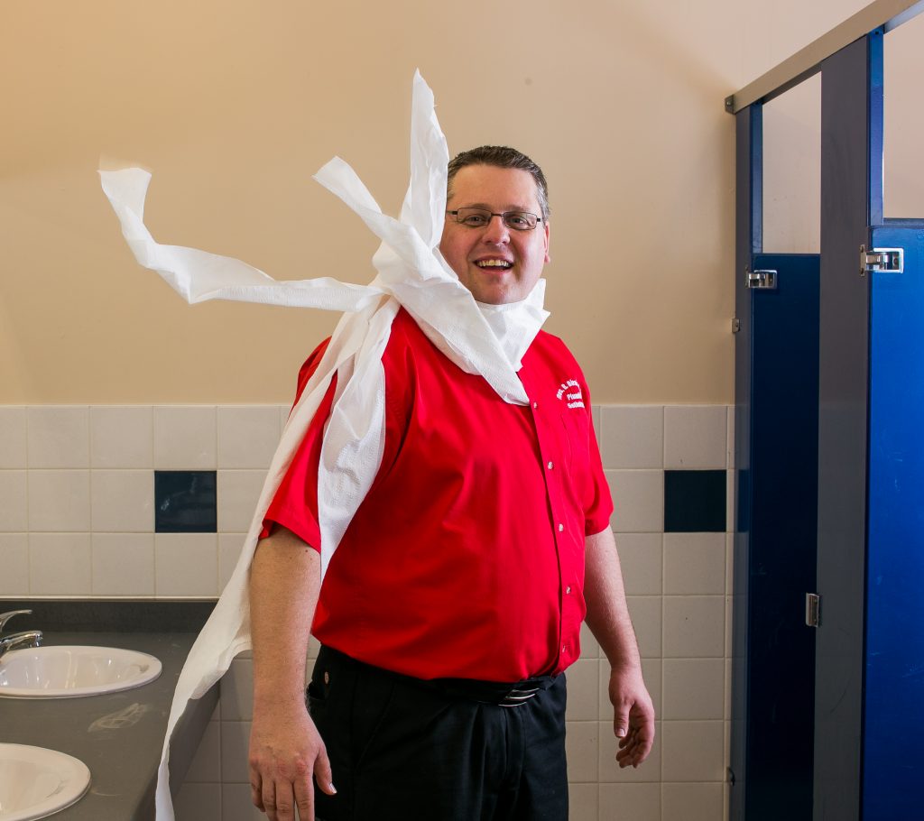 Man wrapped in toilet paper
