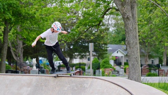 Skateboarding on the edge of an obstacle