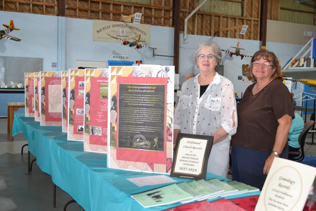 Two women by posters