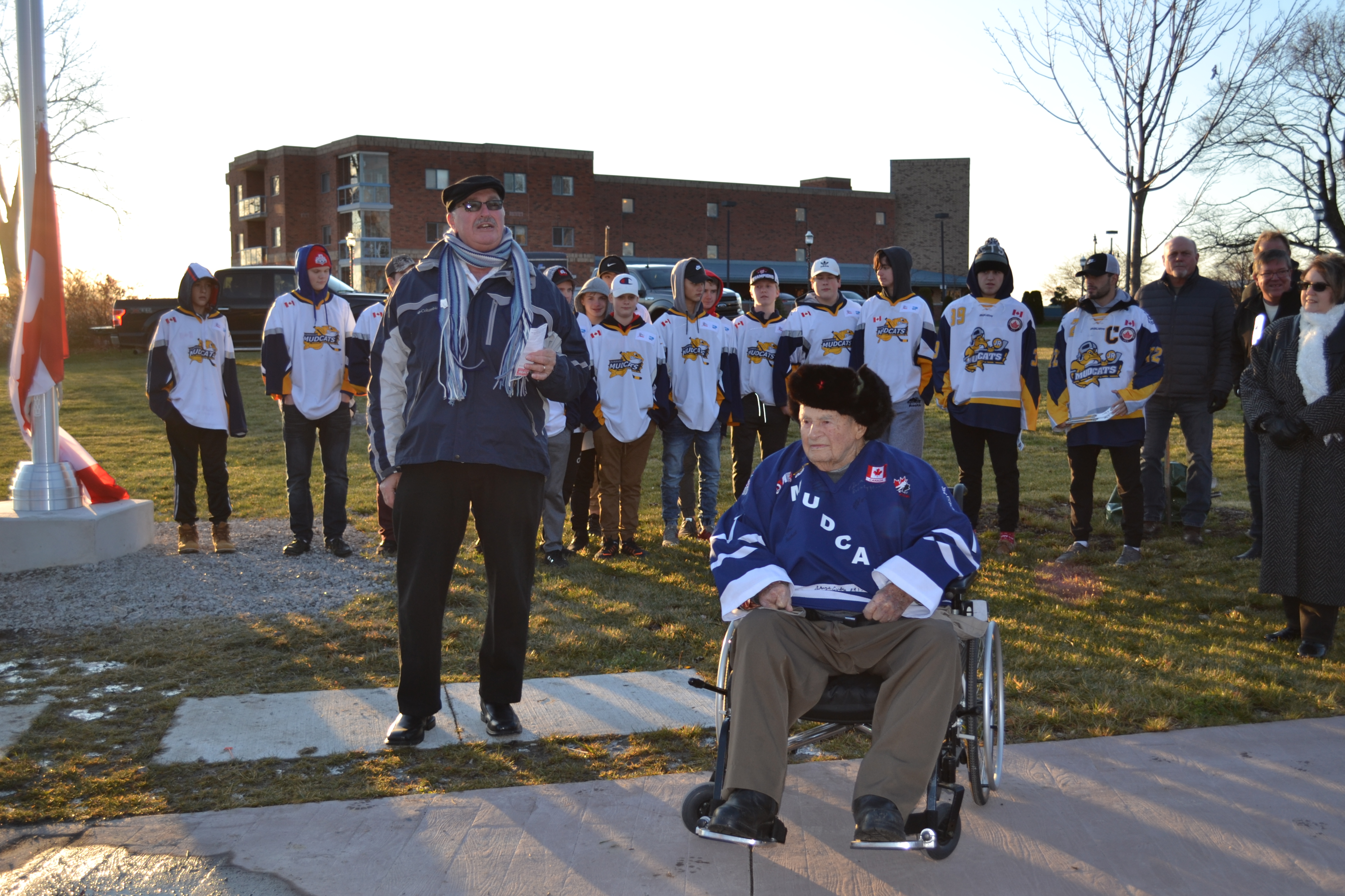 Featured image for George Culver, 102, sees flag rise at old centre ice