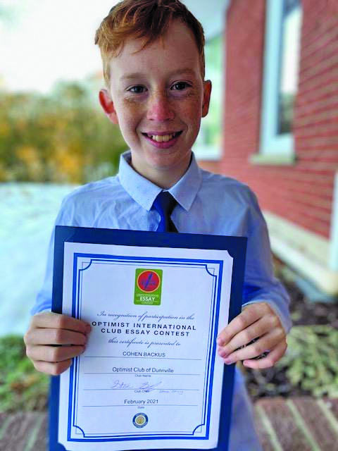 Featured image for Local boy wins Dunnville Optimist Club’s essay contest